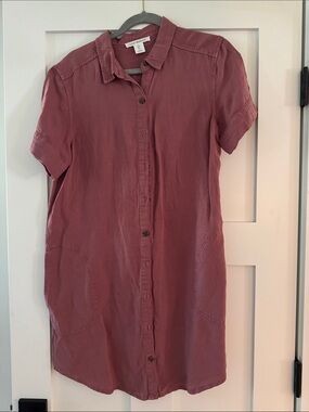 Lucky Brand Short-Sleeve Button-Front Mini Dress in Mauve